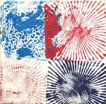 4 abstract prints (2 red, 1 blue and 1 black)